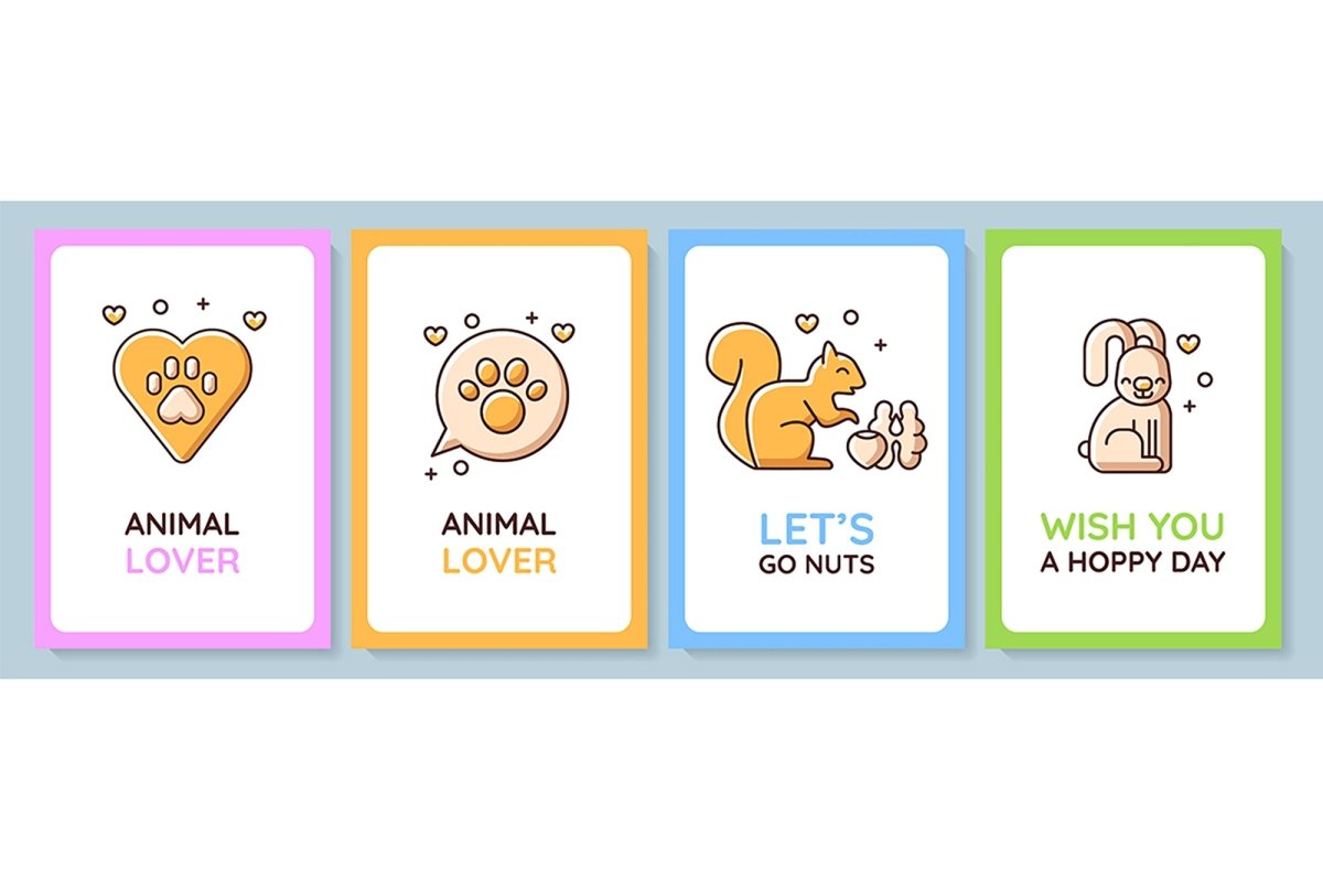 Pet lovers community greeting card with color icon element set