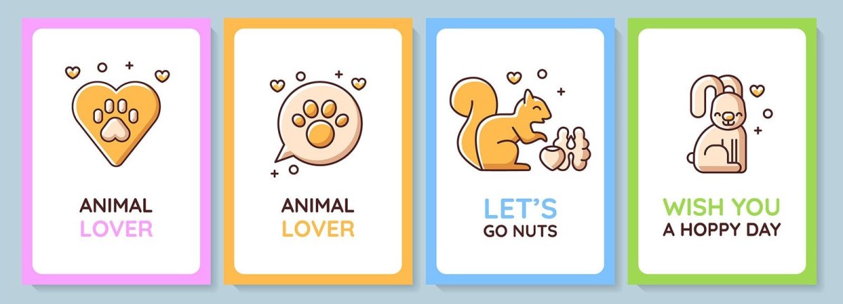 Pet lovers community greeting card with color icon element set
