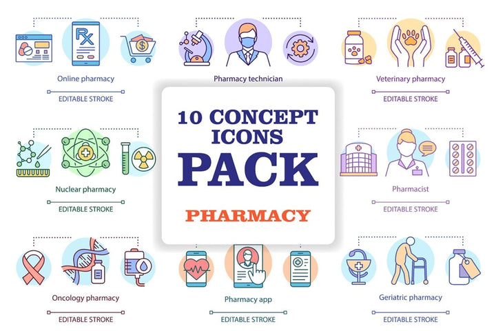 Pharmacy concept icons bundle