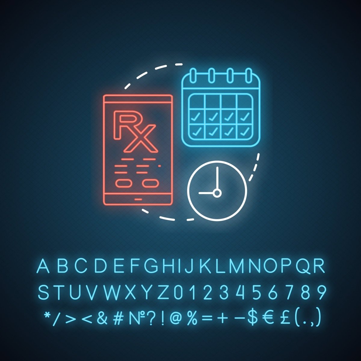 Pharmacy neon light concept icon bundle