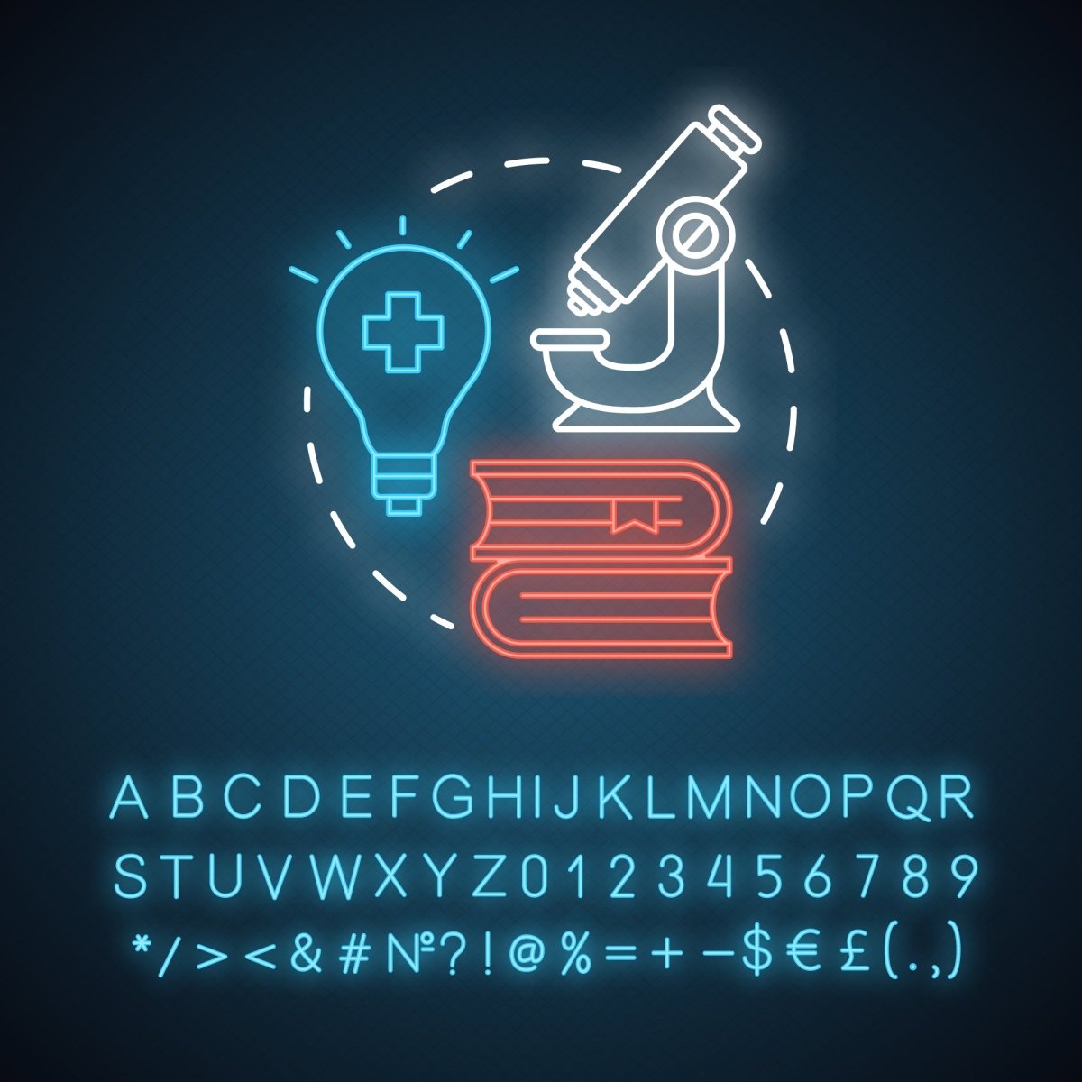 Pharmacy neon light concept icon bundle