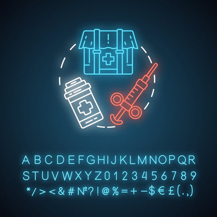 Pharmacy neon light concept icon bundle