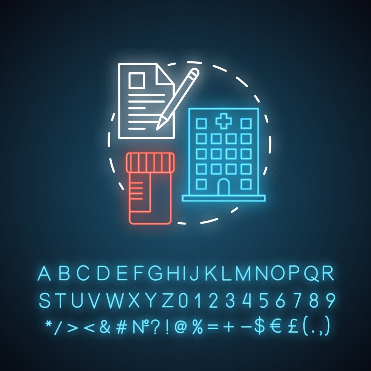 Pharmacy neon light concept icon bundle