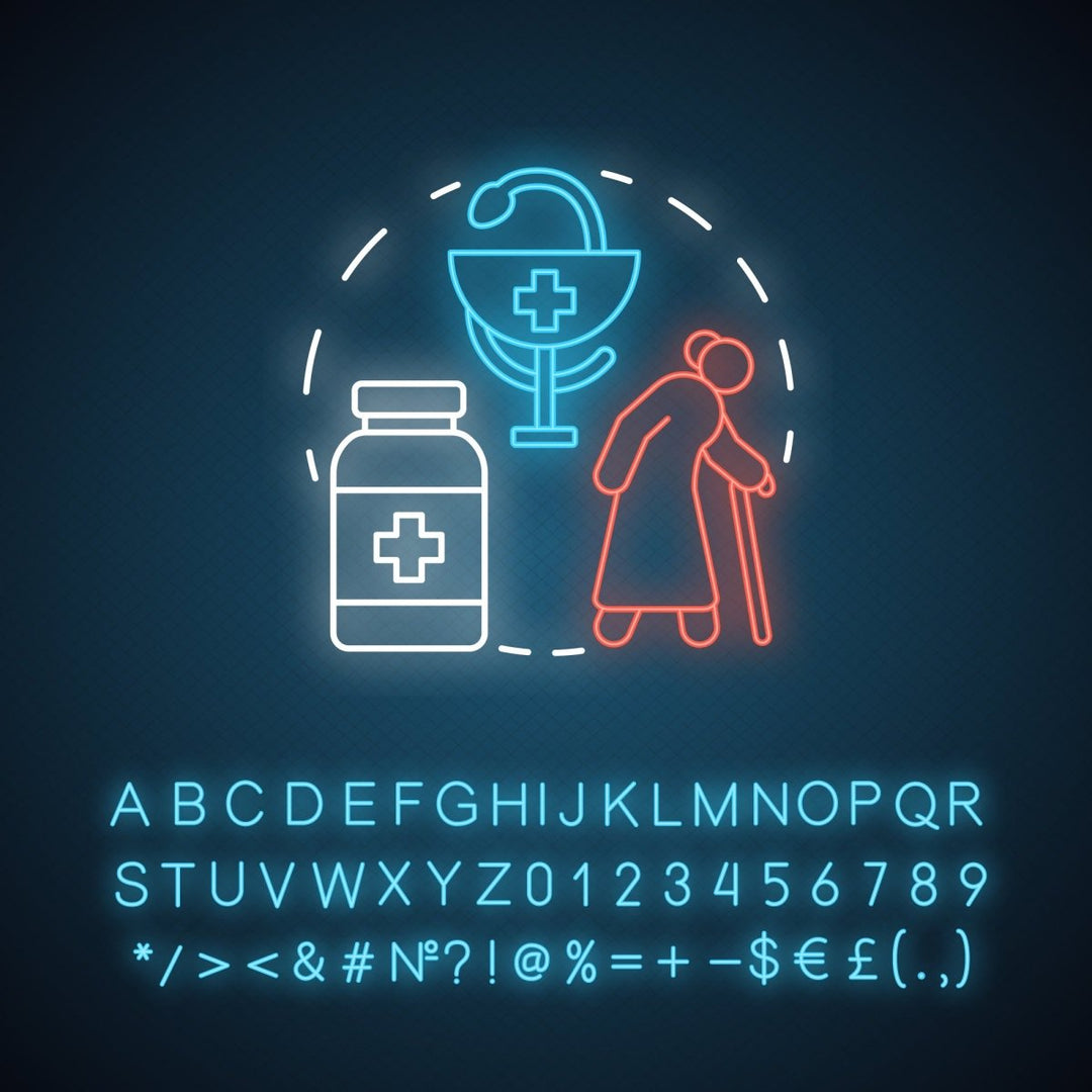 Pharmacy neon light concept icon bundle