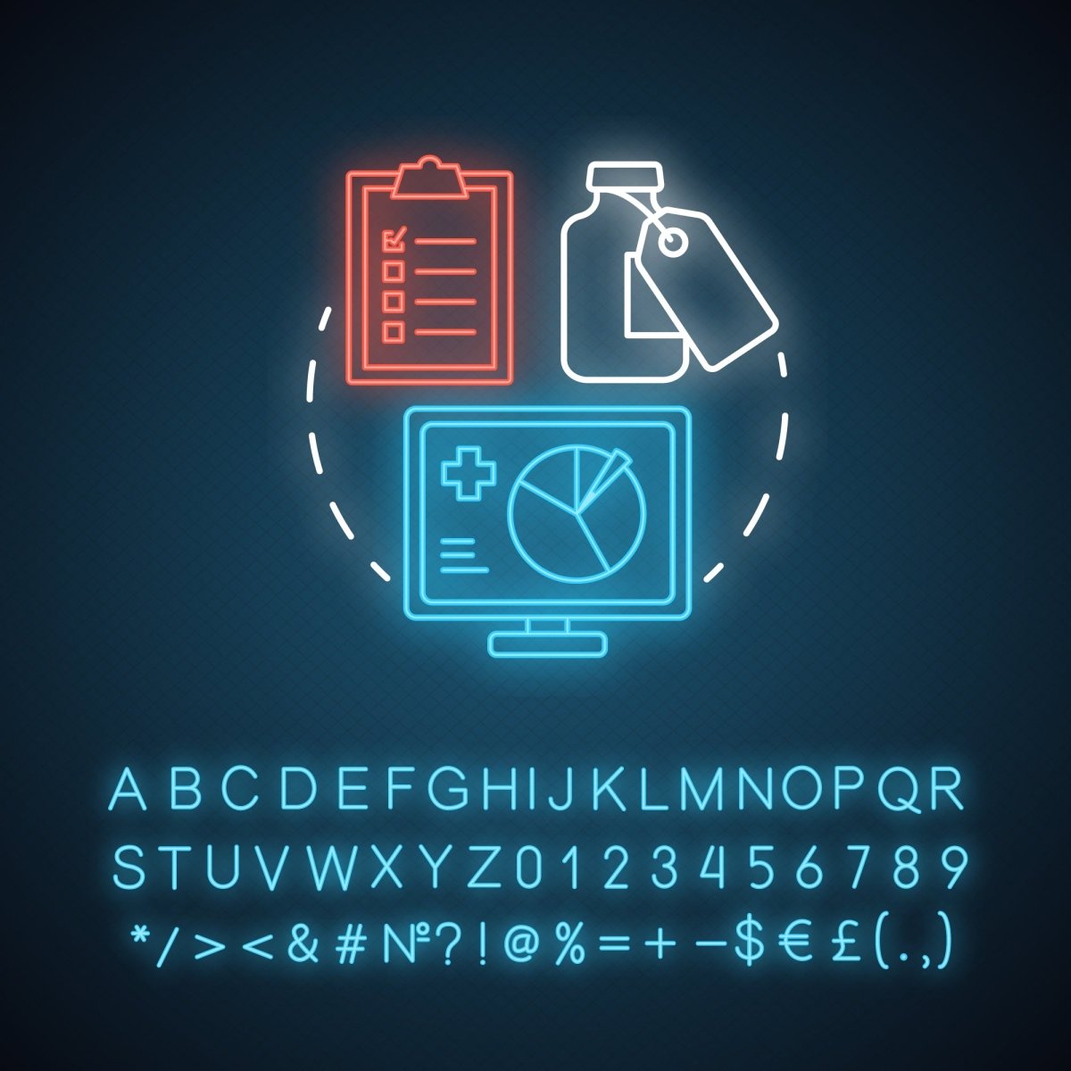 Pharmacy neon light concept icon bundle