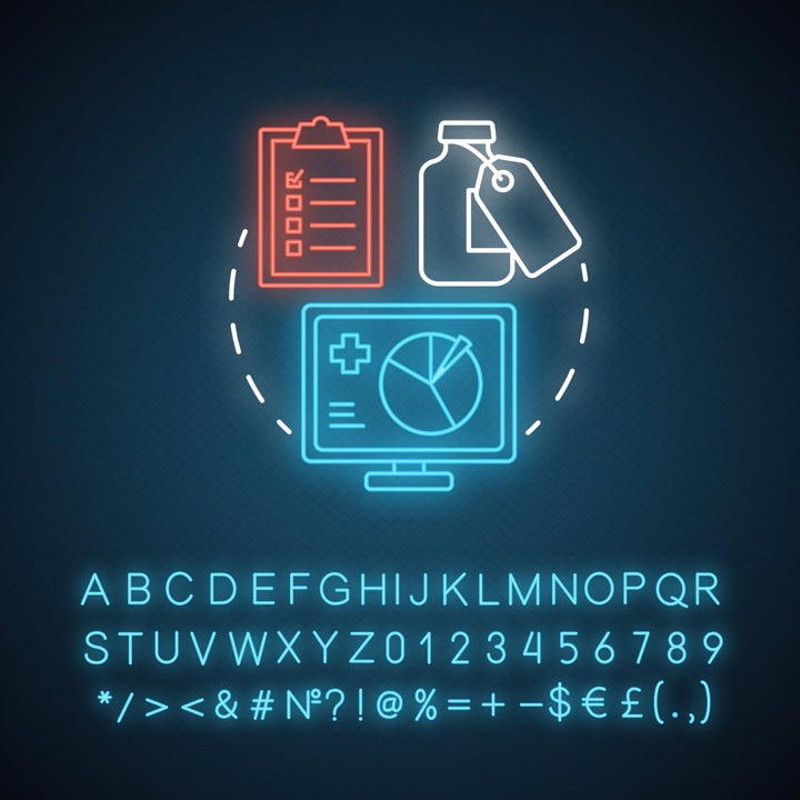 Pharmacy neon light concept icon bundle