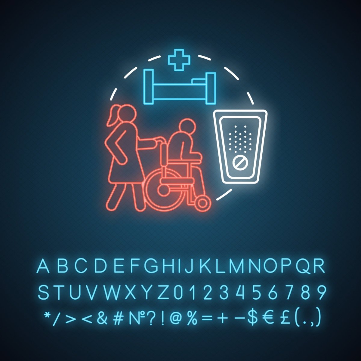 Pharmacy neon light concept icon bundle