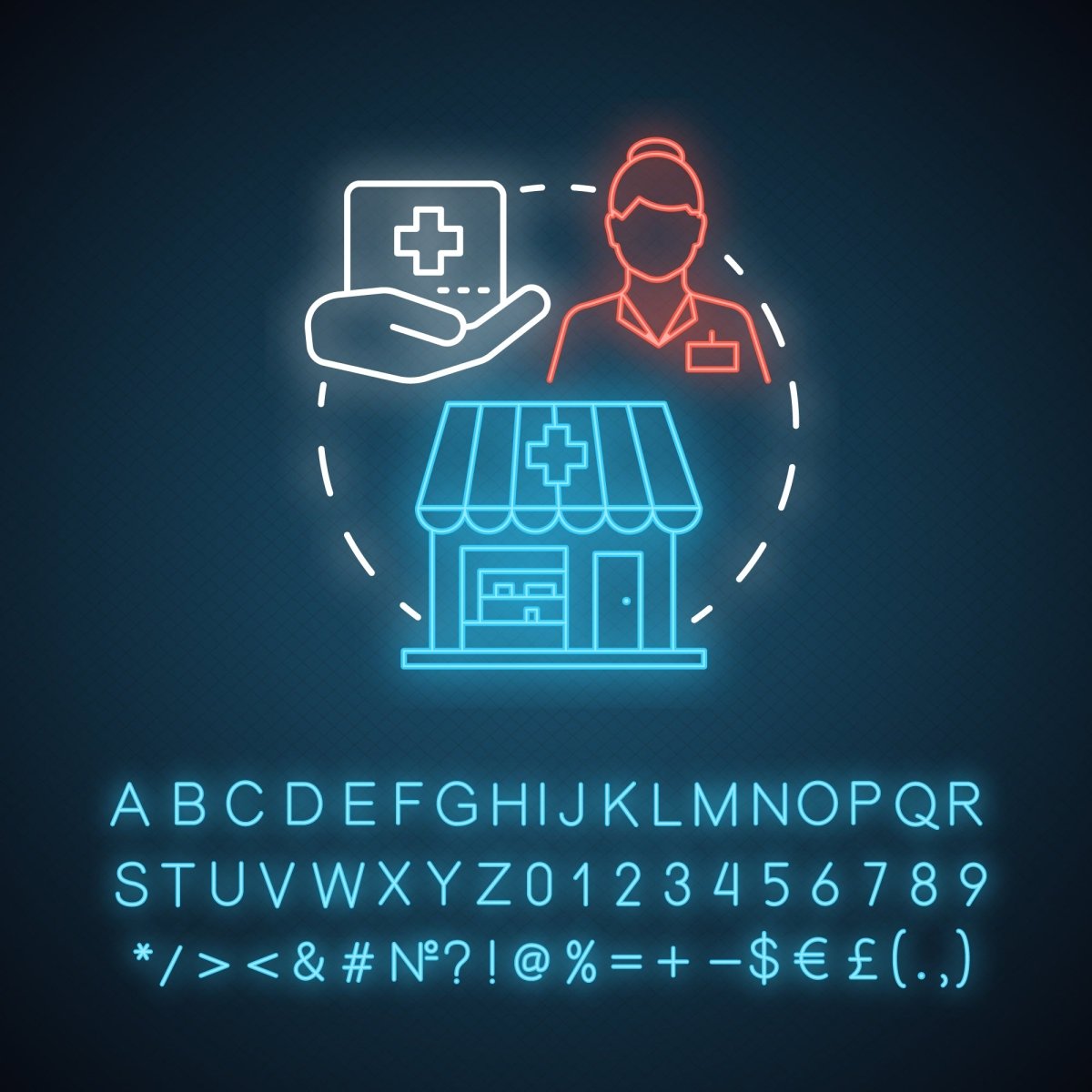 Pharmacy neon light concept icon bundle