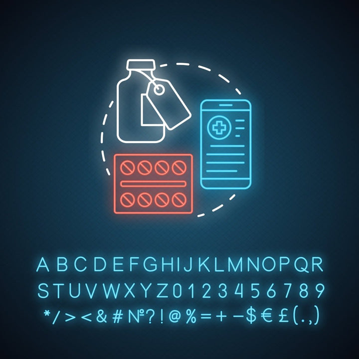 Pharmacy neon light concept icon bundle