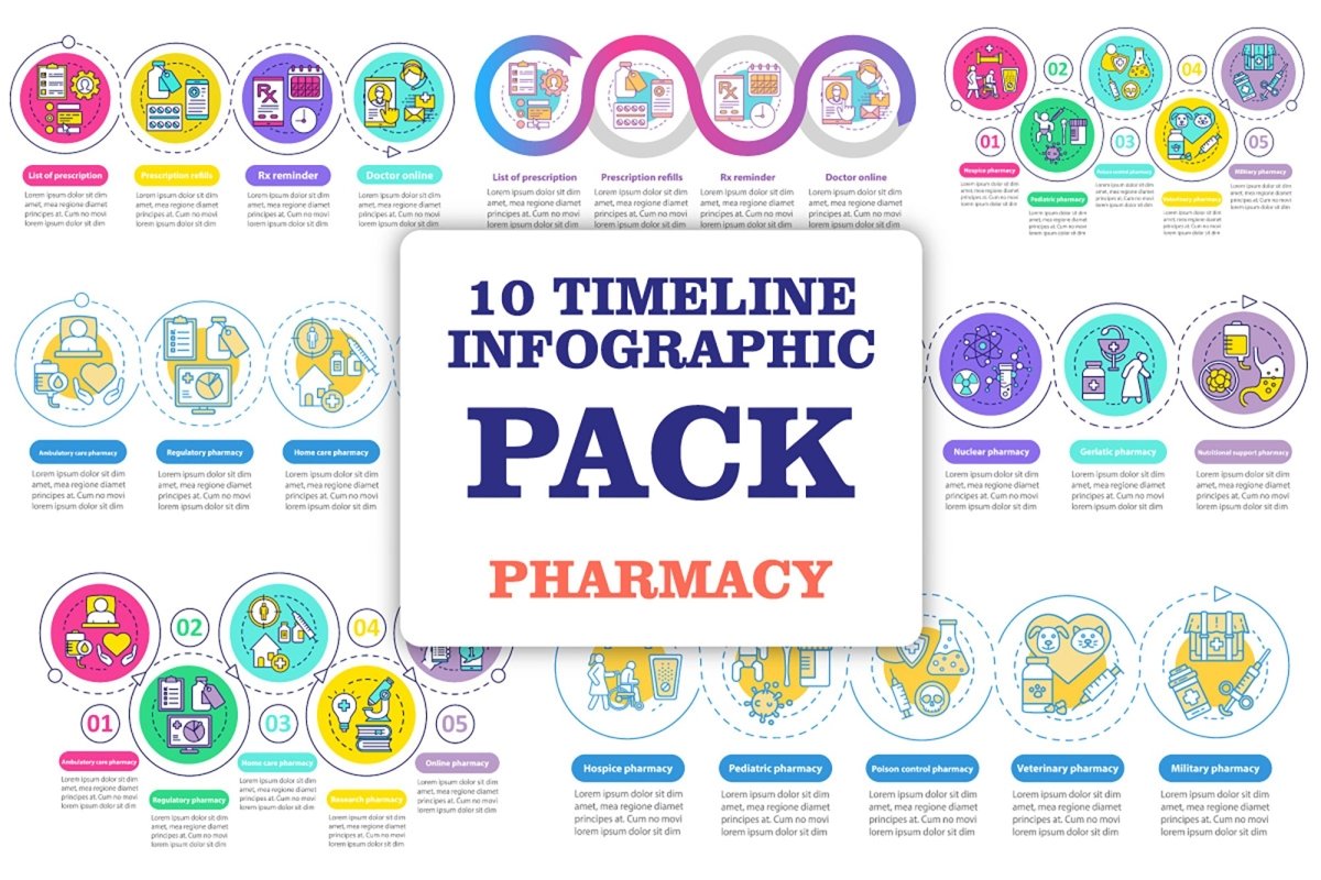 Pharmacy vector infographic template bundle