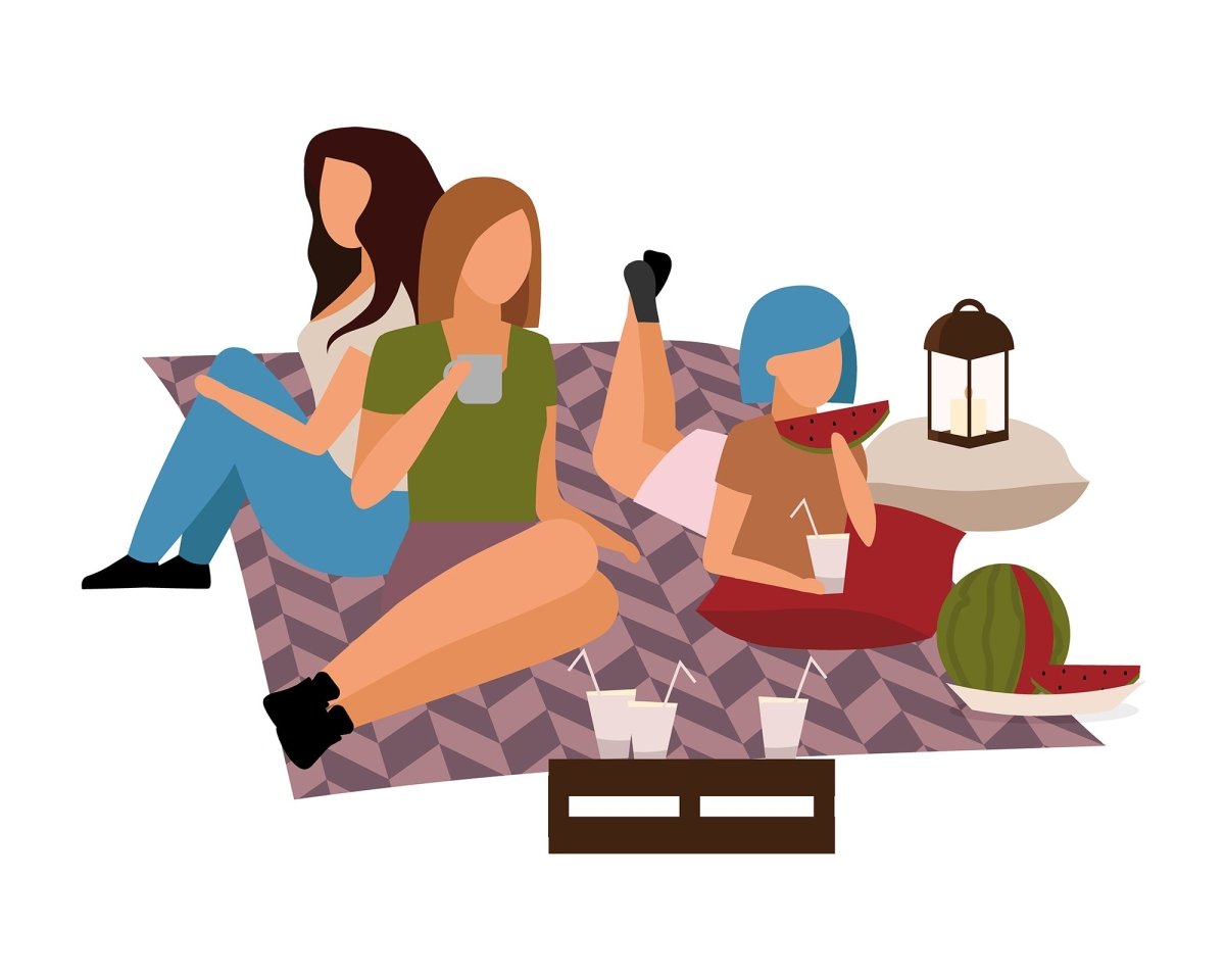 Picnic flat color vector illustration set