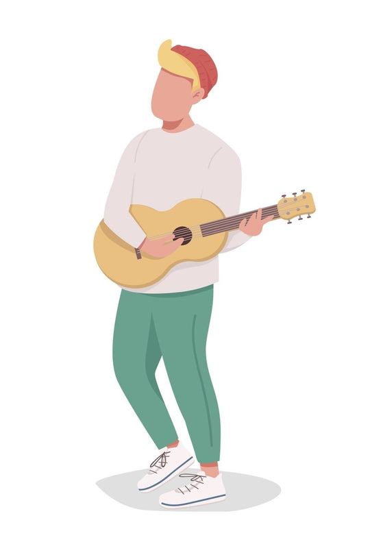 Playing street musicians flat color vector illustration set