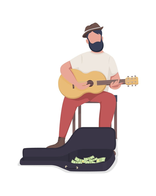 Playing street musicians flat color vector illustration set