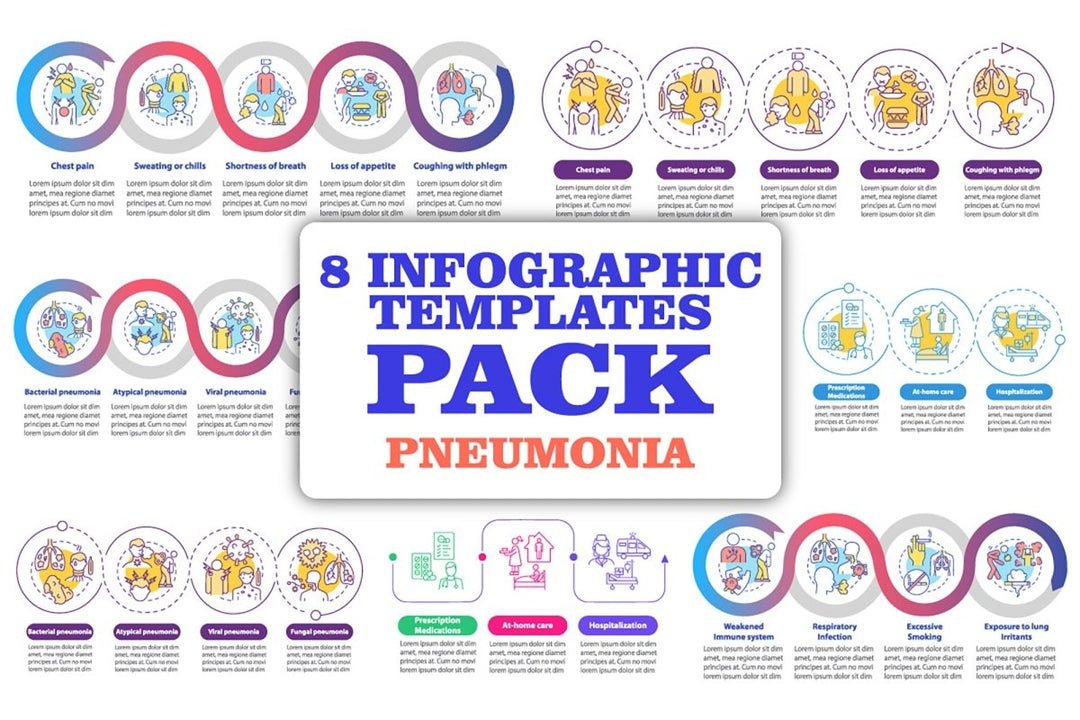 Pneumonia categorization vector infographic template set