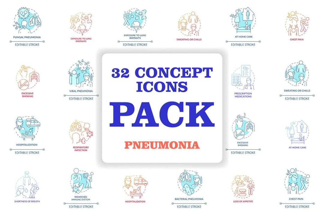 Pneumonia concept icons bundle