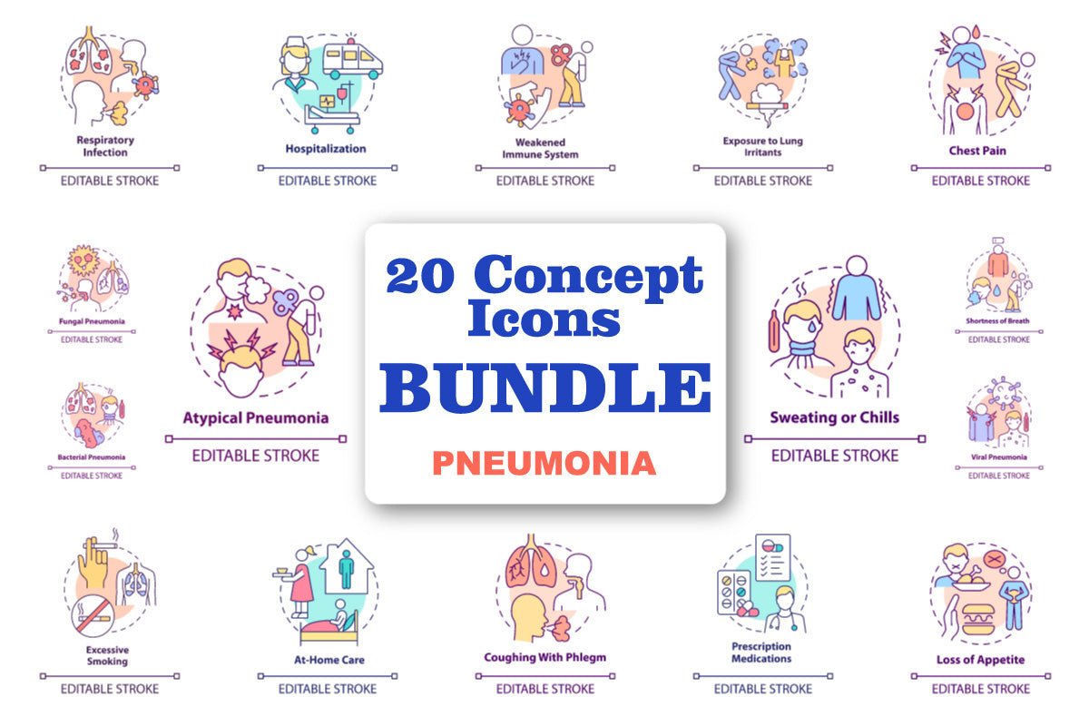 Pneumonia concept icons bundle