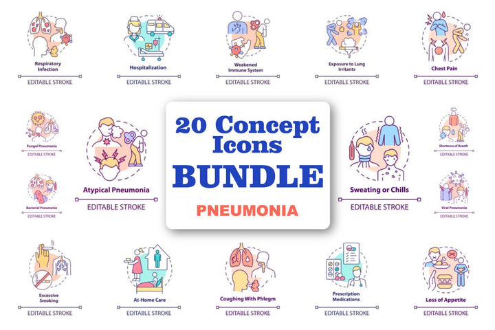 Pneumonia concept icons bundle
