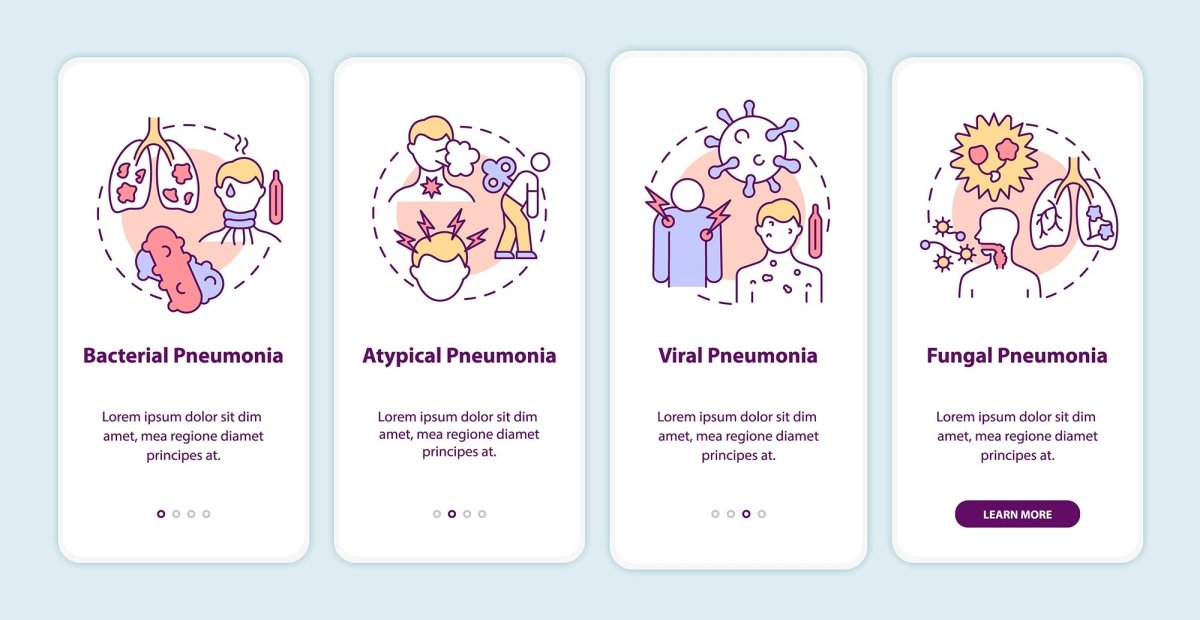 Pneumonia diagnosis onboarding mobile app page screen set