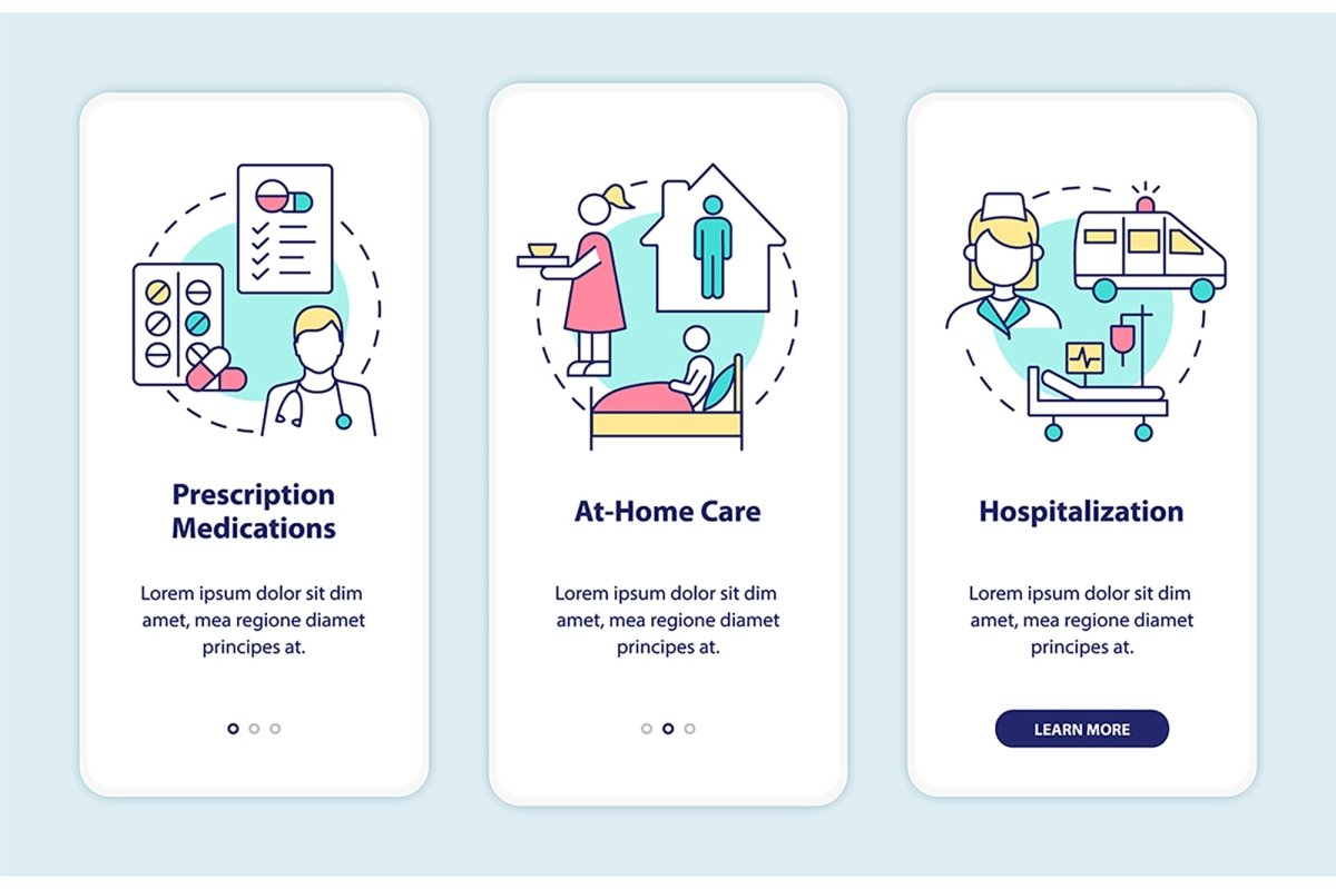 Pneumonia diagnosis onboarding mobile app page screen set