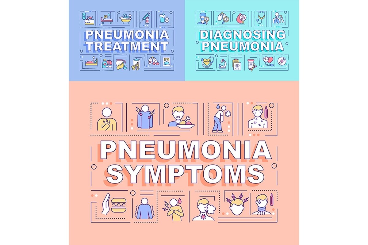 Pneumonia word concepts banner set