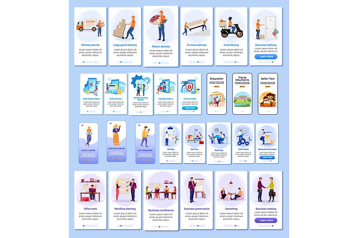 Popular topics onboarding mobile app screen vector template