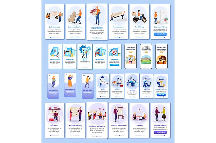 Popular topics onboarding mobile app screen vector template