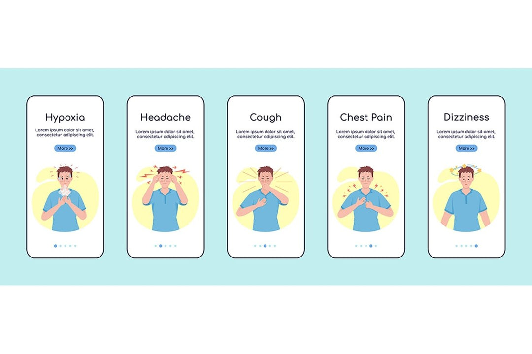 Post covid syndrome symptoms app screen template set