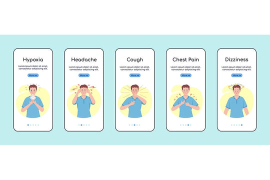 Post covid syndrome symptoms app screen template set