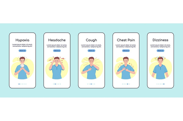 Post covid syndrome symptoms app screen template set