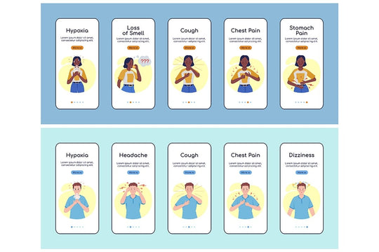 Post covid syndrome symptoms app screen template set