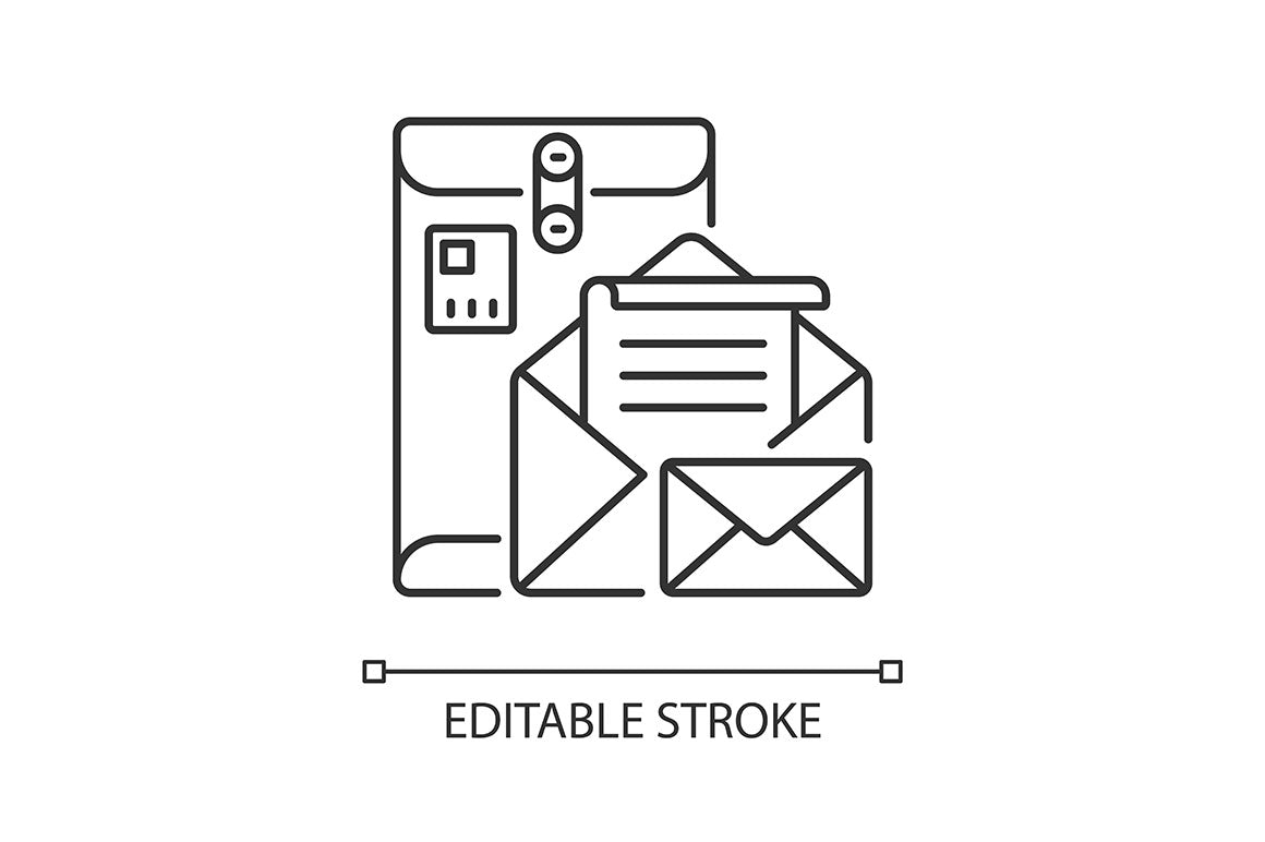 Postal services linear icons set