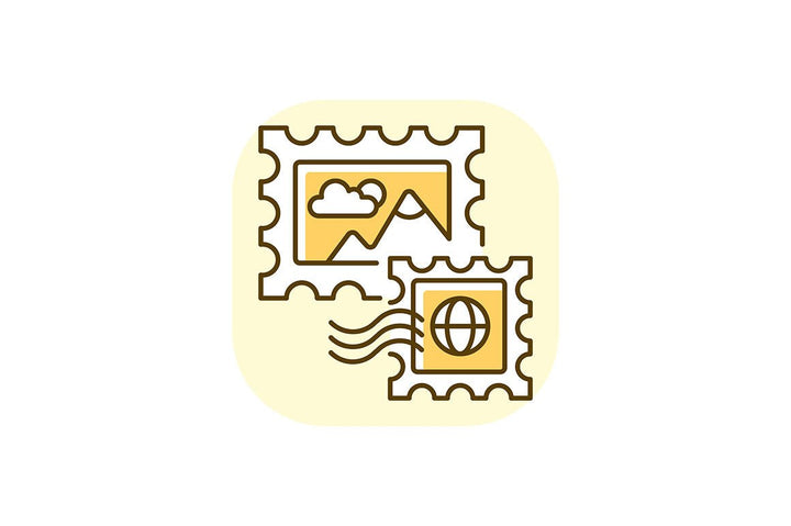 Postal services yellow RGB color icons set