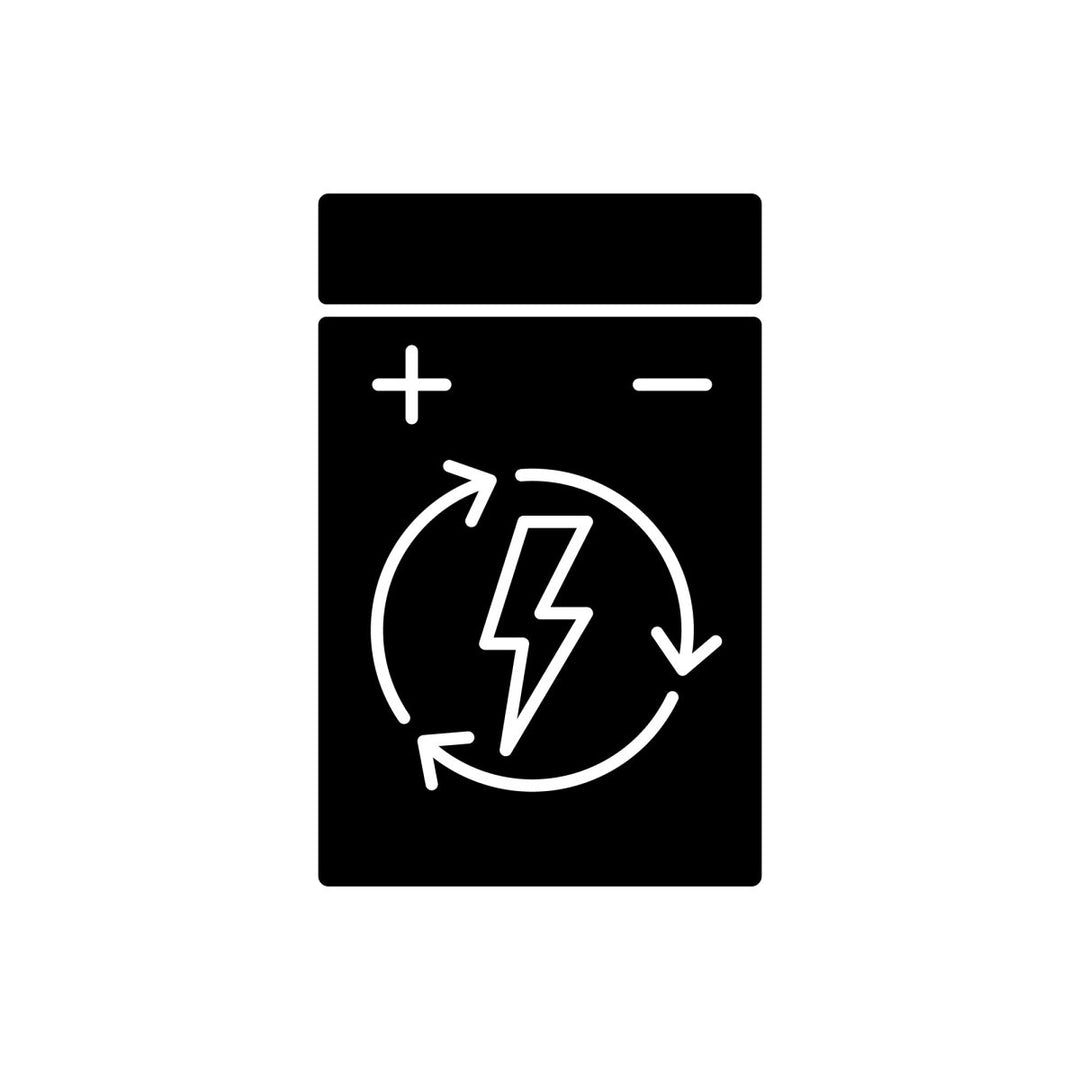 Power bank usage black glyph manual label icons set on white space