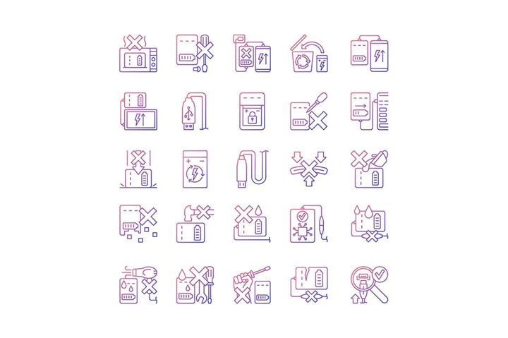Power bank usage gradient linear vector manual label icons set