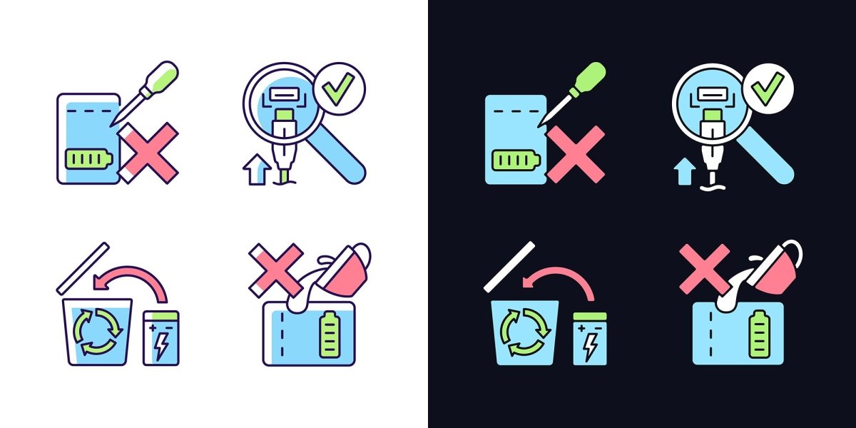 Power bank usage light and dark theme RGB color manual label icons set