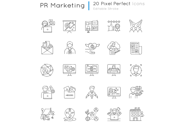 Pr marketing pixel perfect linear icons set