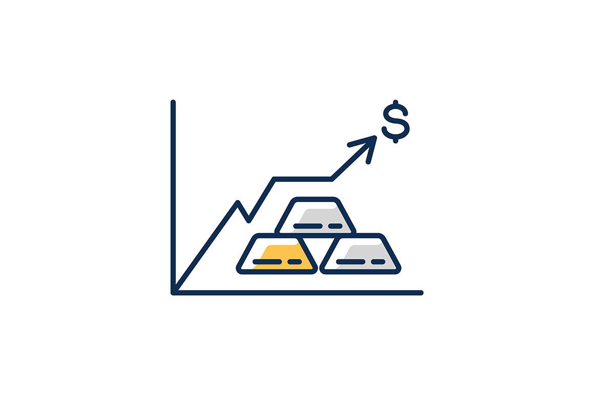 Precious metals and investment RGB color icons set