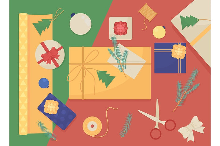 Preparing gifts for Christmas flat color vector illustrations