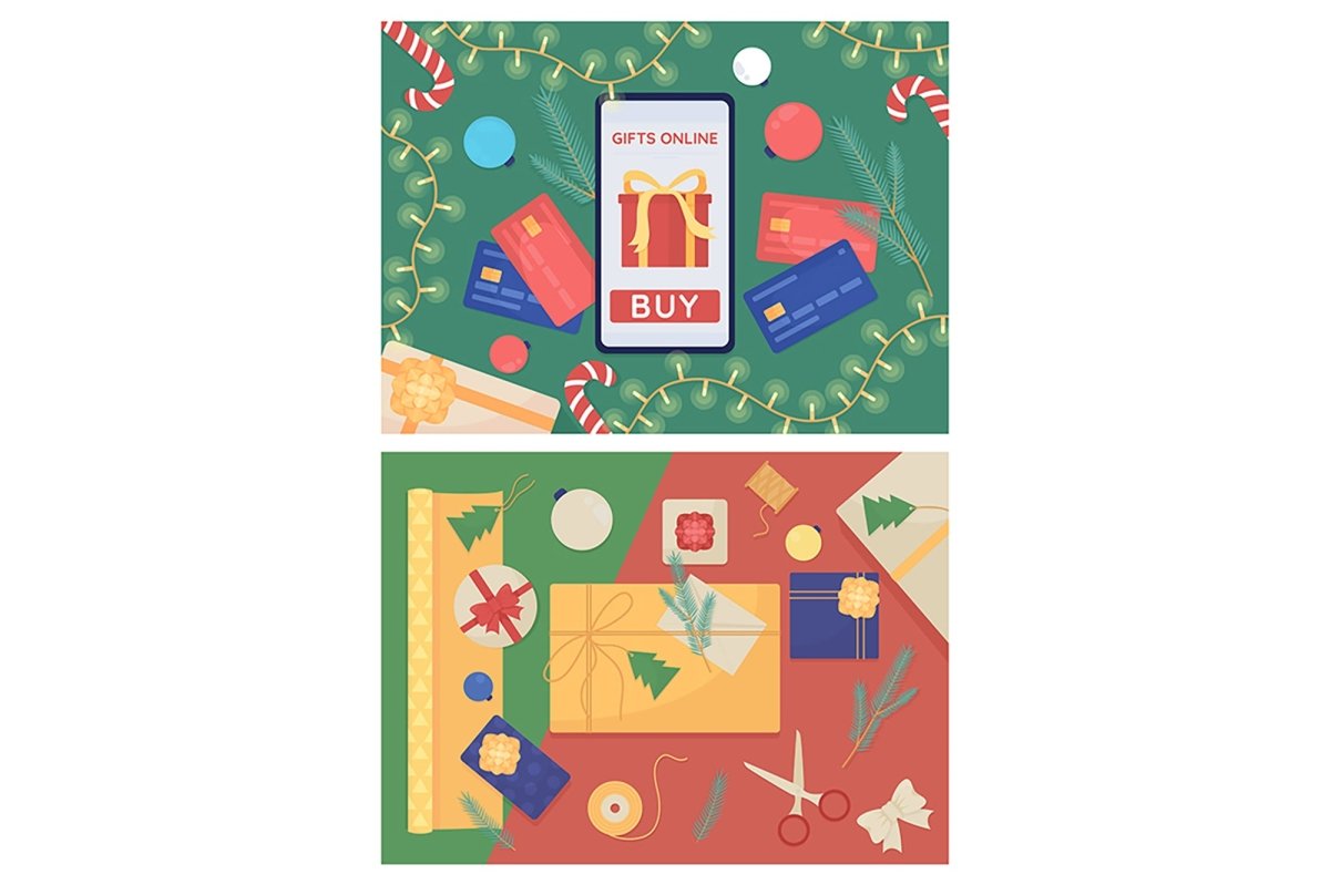 Preparing gifts for Christmas flat color vector illustrations