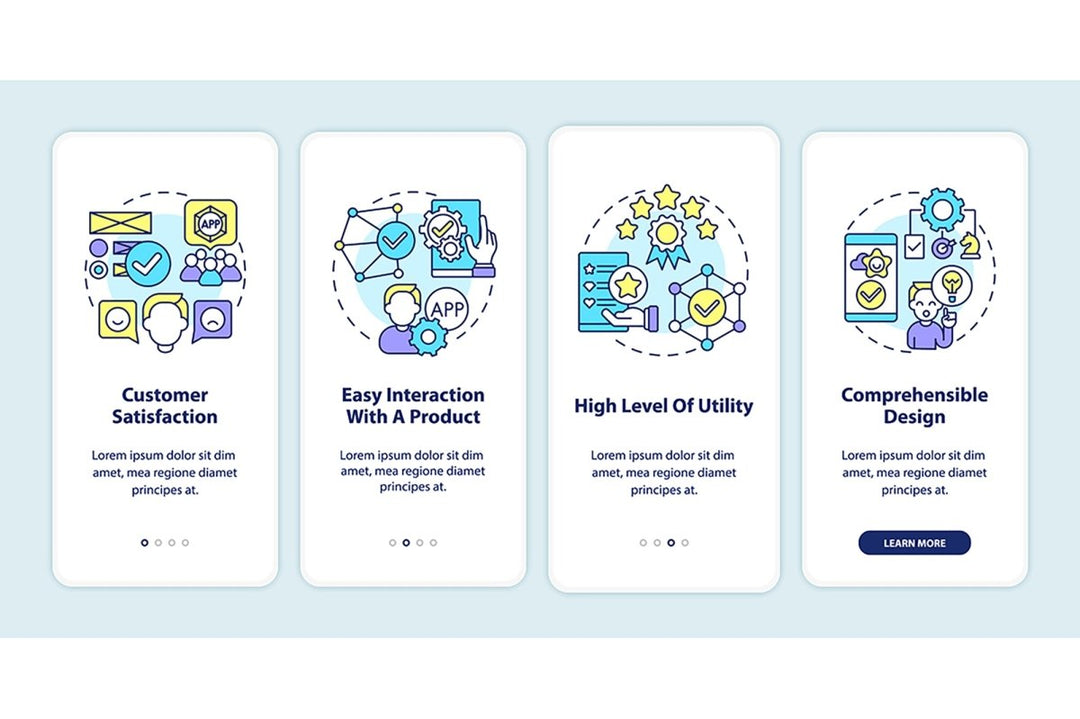 Product development onboarding mobile app page screens set