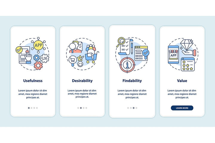 Product development onboarding mobile app page screens set
