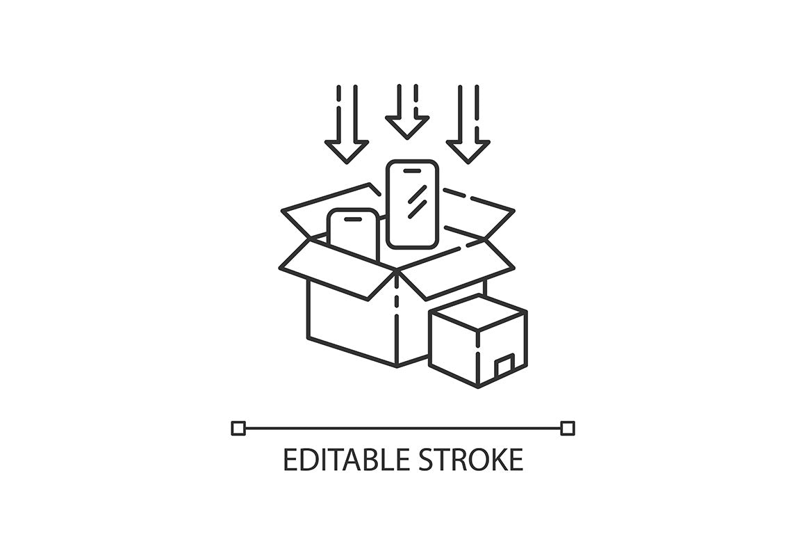 Production process pixel perfect linear icons set