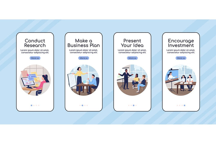 Profesisonal workshop onboarding mobile app screen vector templates