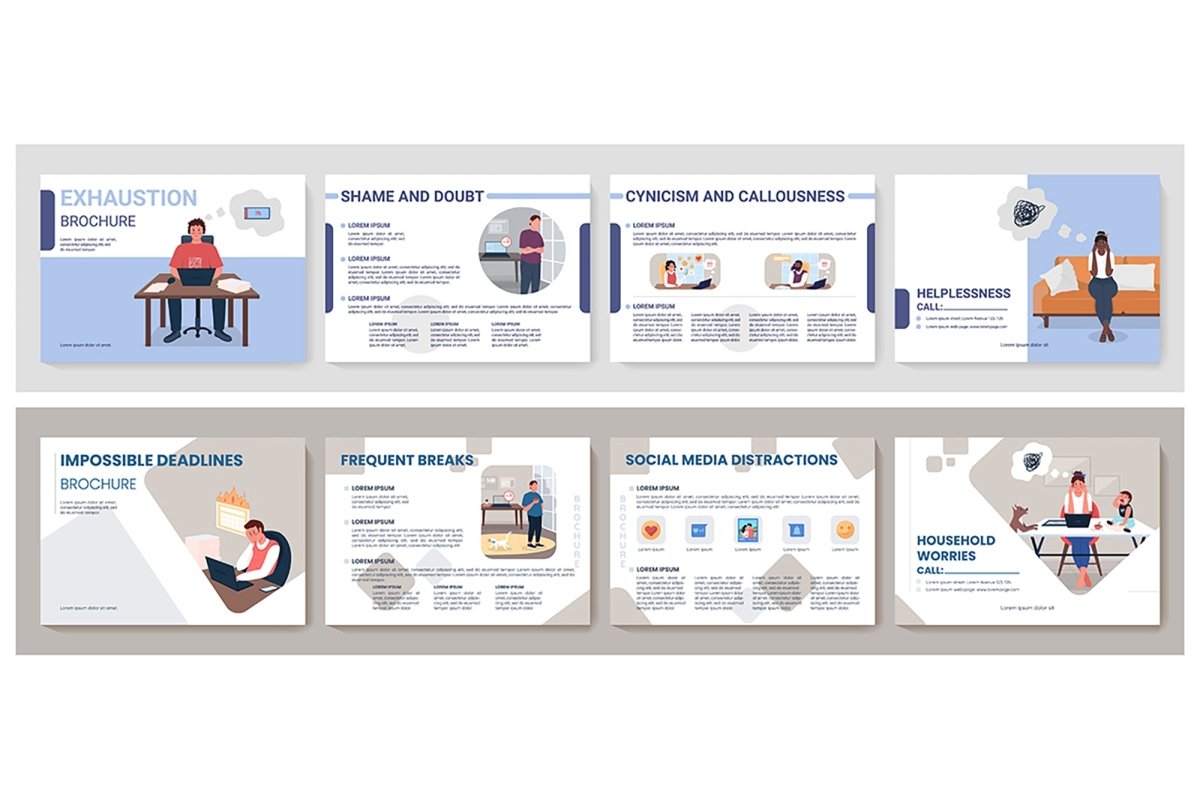 Professional burnout flat vector brochure templates
