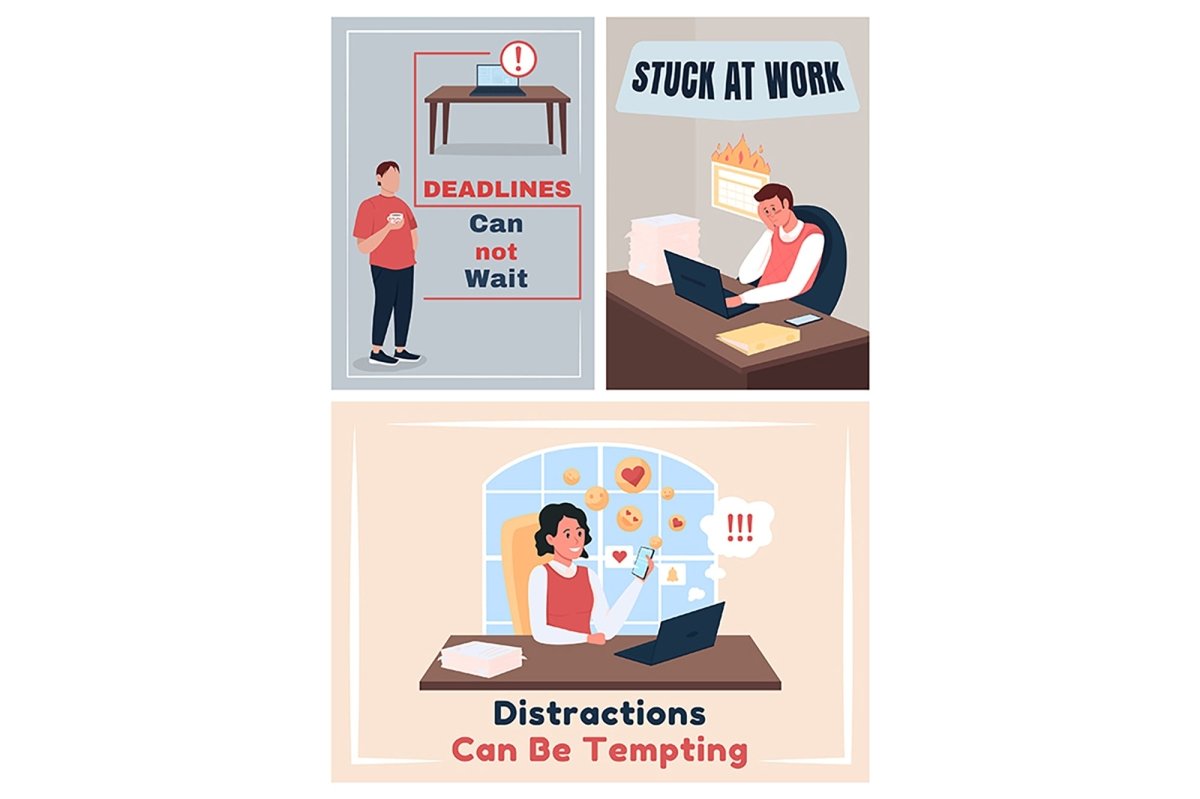 Professional burnout poster flat vector templates