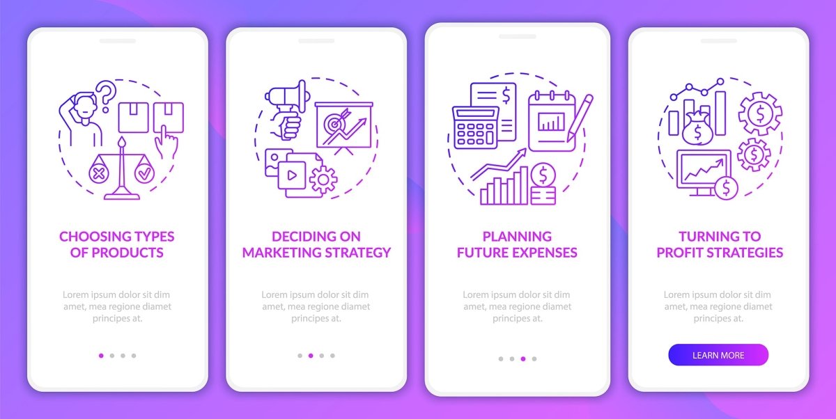Profitable business model onboarding mobile app page screen bundle