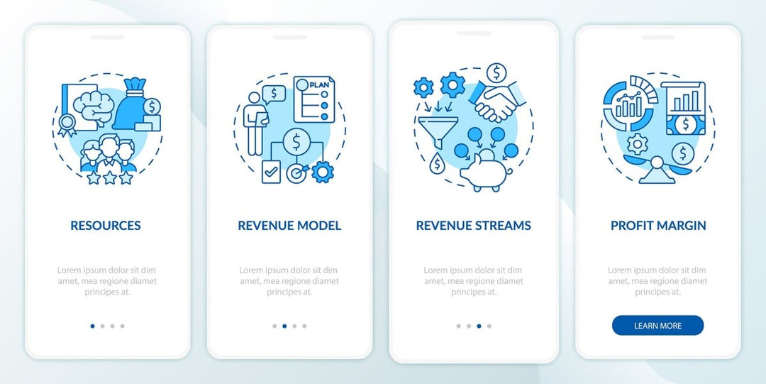 Profitable business model onboarding mobile app page screen bundle