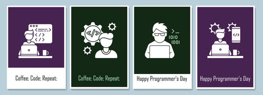 Programmers day greeting cards with glyph icon element set
