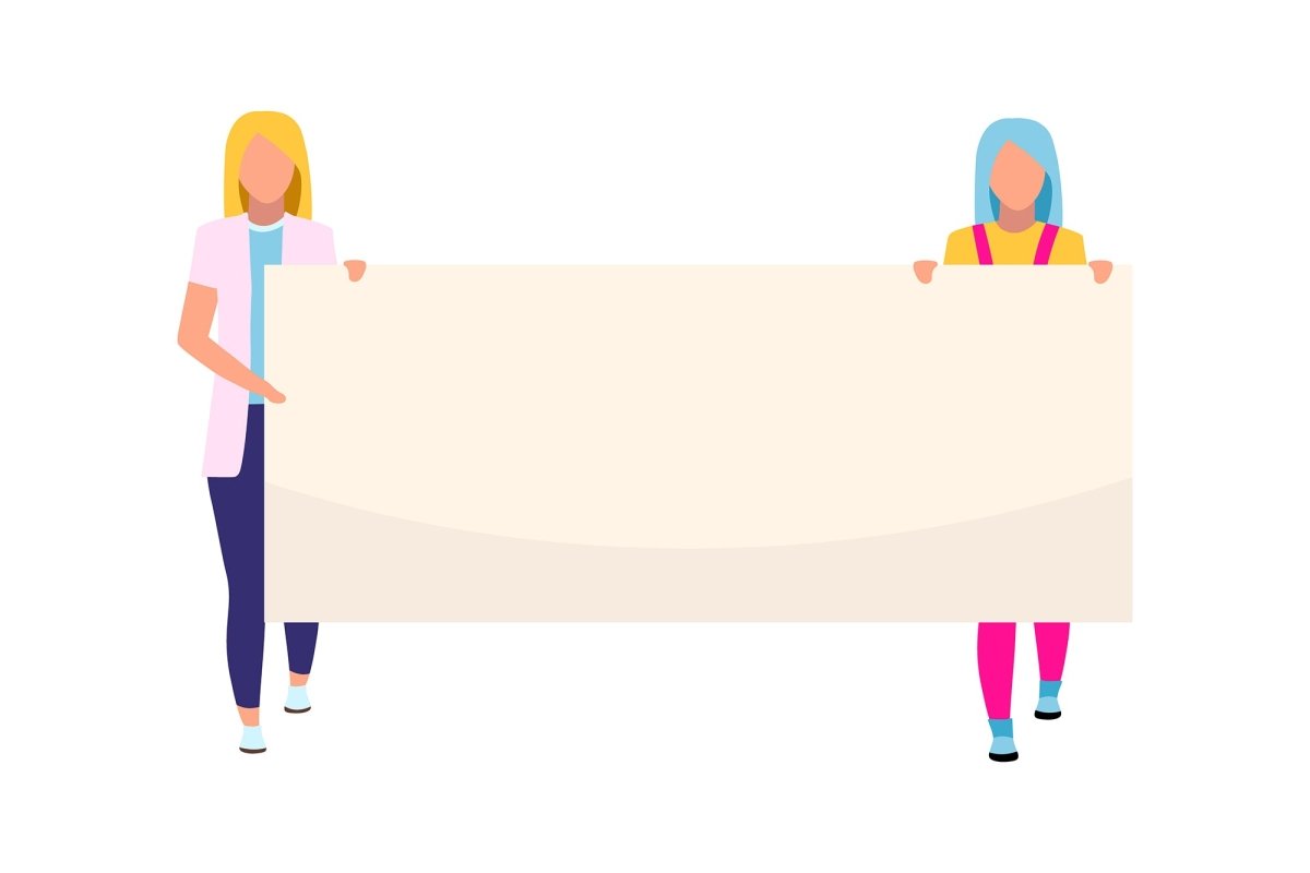 Protesters with blank placards flat vector characters set