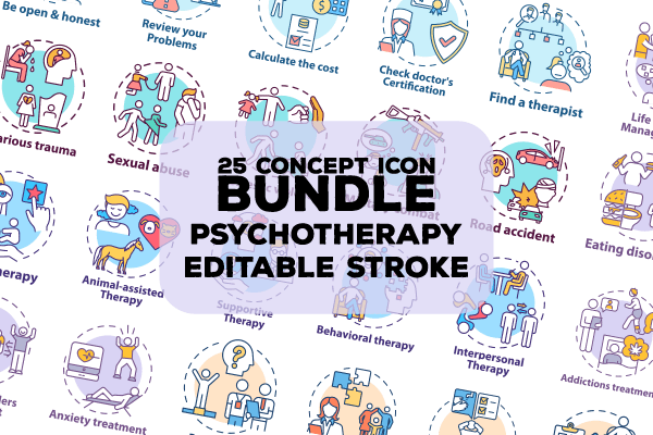 Psychotherapy concept icons bundle